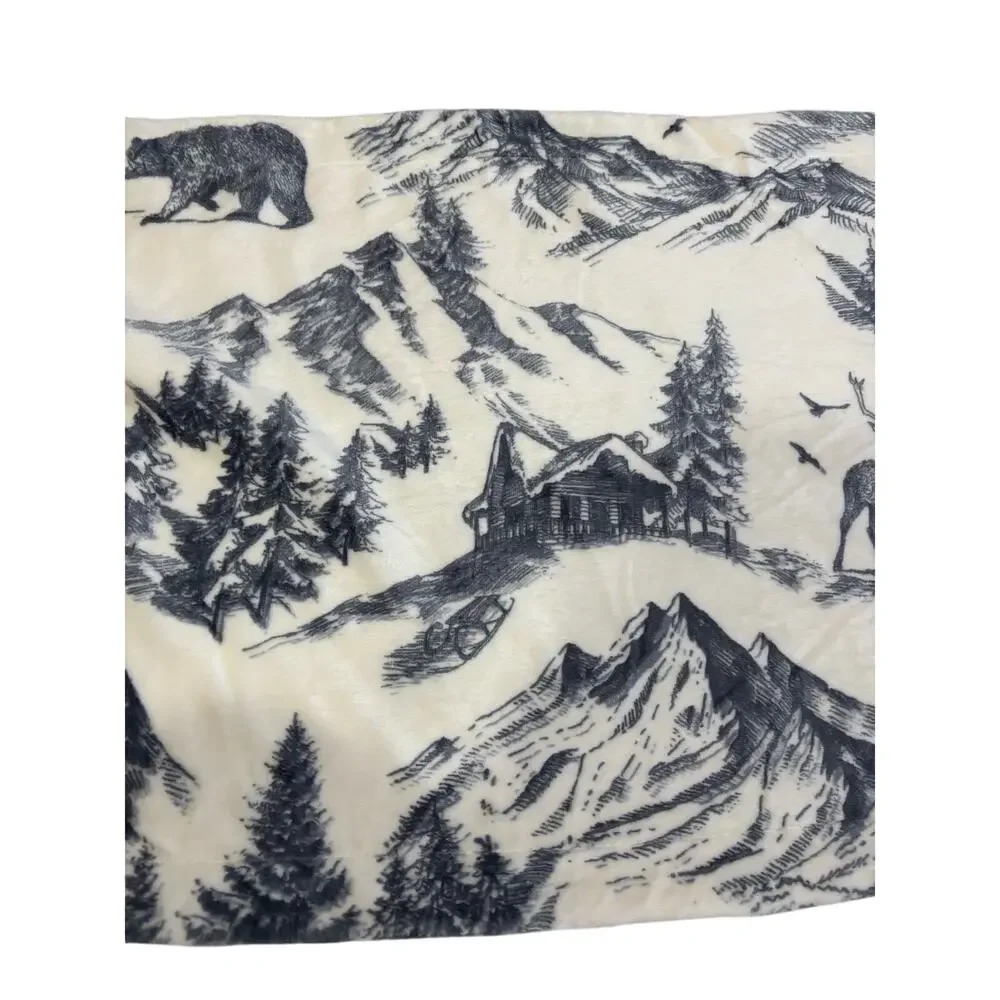 King fleece backed zipper closure pillow shams cream grey winter scene nwot